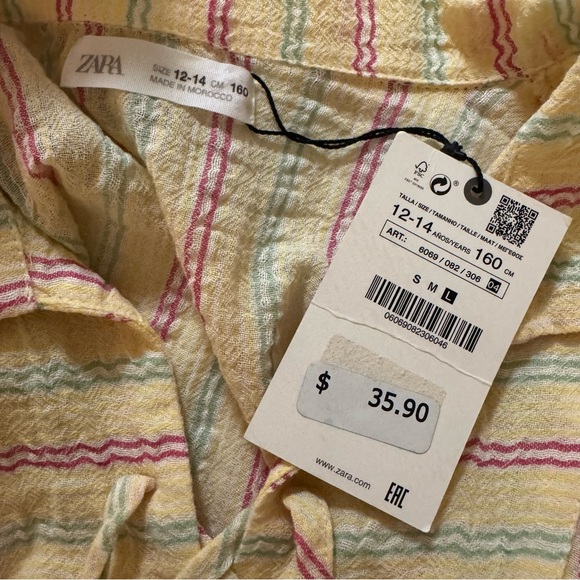 Zara Kids Youth Girls Pastel Striped Swim Cover Up Linen/Cotton Blend 12/14 NWT - Picture 4 of 6